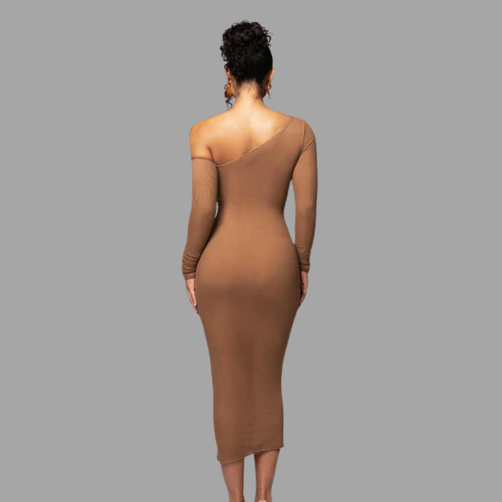 Sienna Asymmetric Ruched Midi Dress Elegance Crate