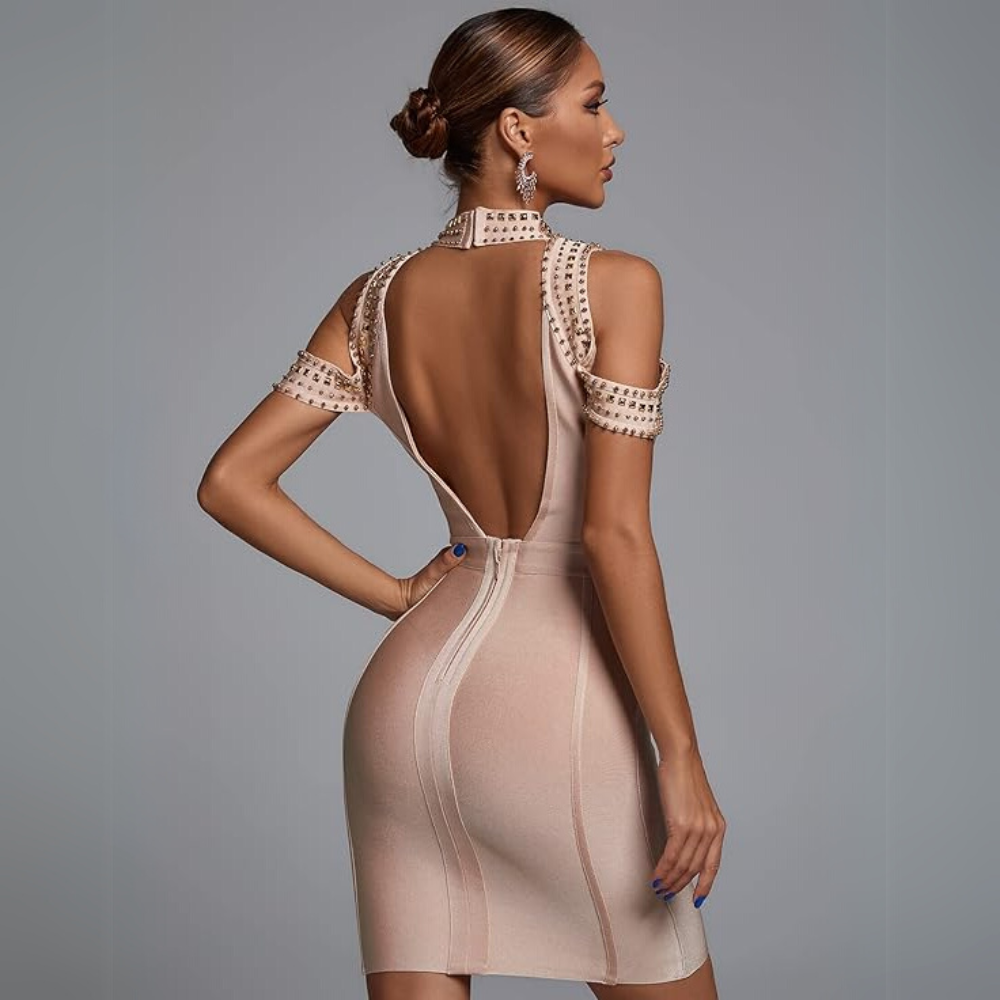 Champagne Radiance Embellished Dress Elegance Crate