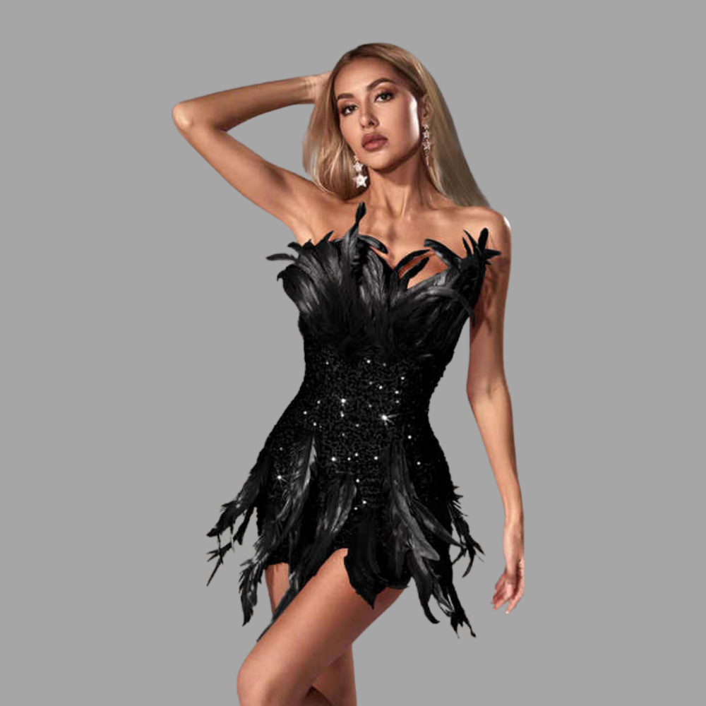 Aurora Feather Sequin Dress Elegance Crate