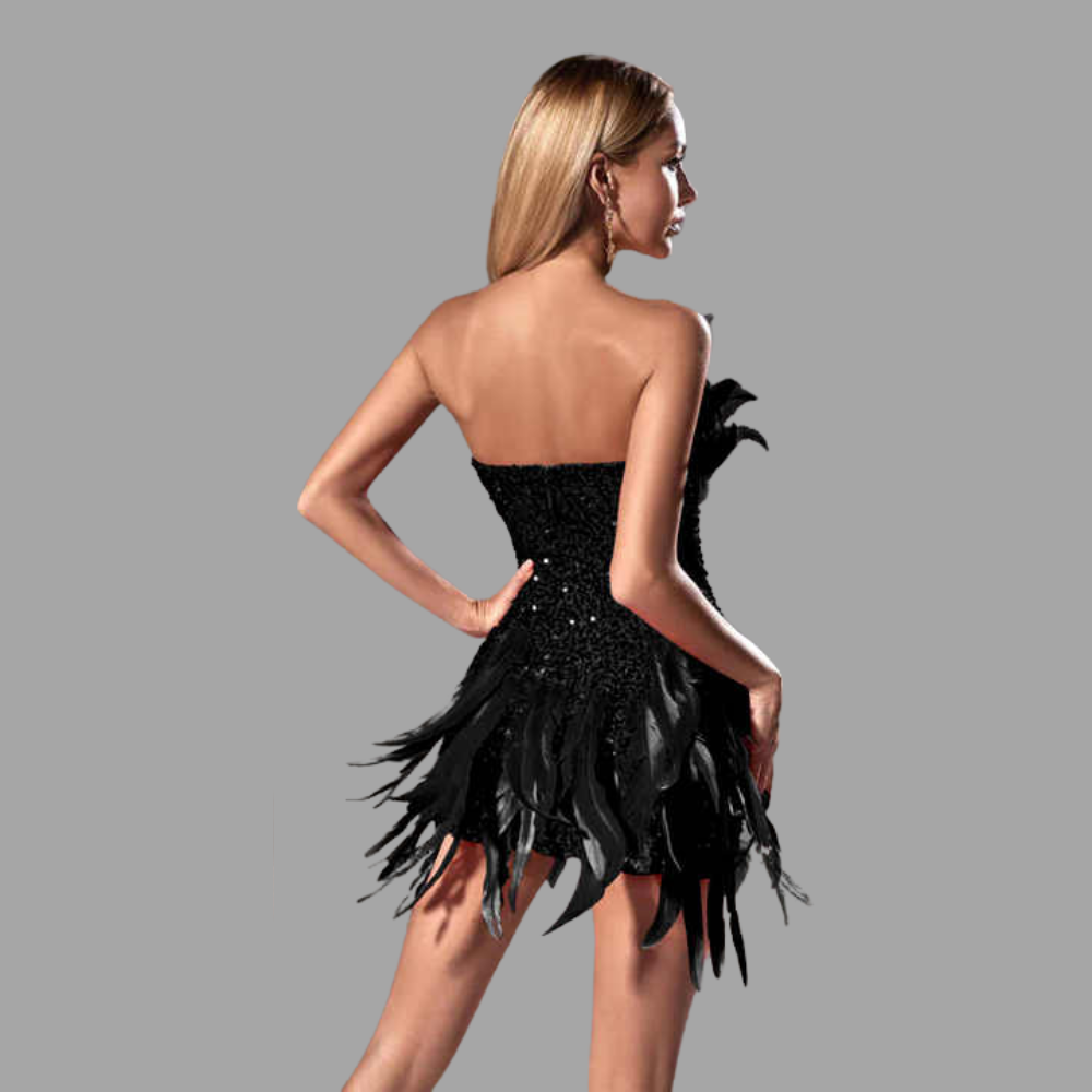 Aurora Feather Sequin Dress Elegance Crate
