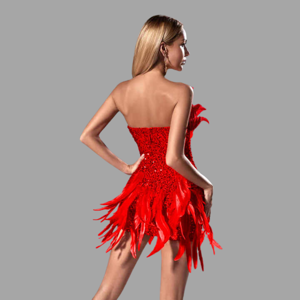 Aurora Feather Sequin Dress Elegance Crate