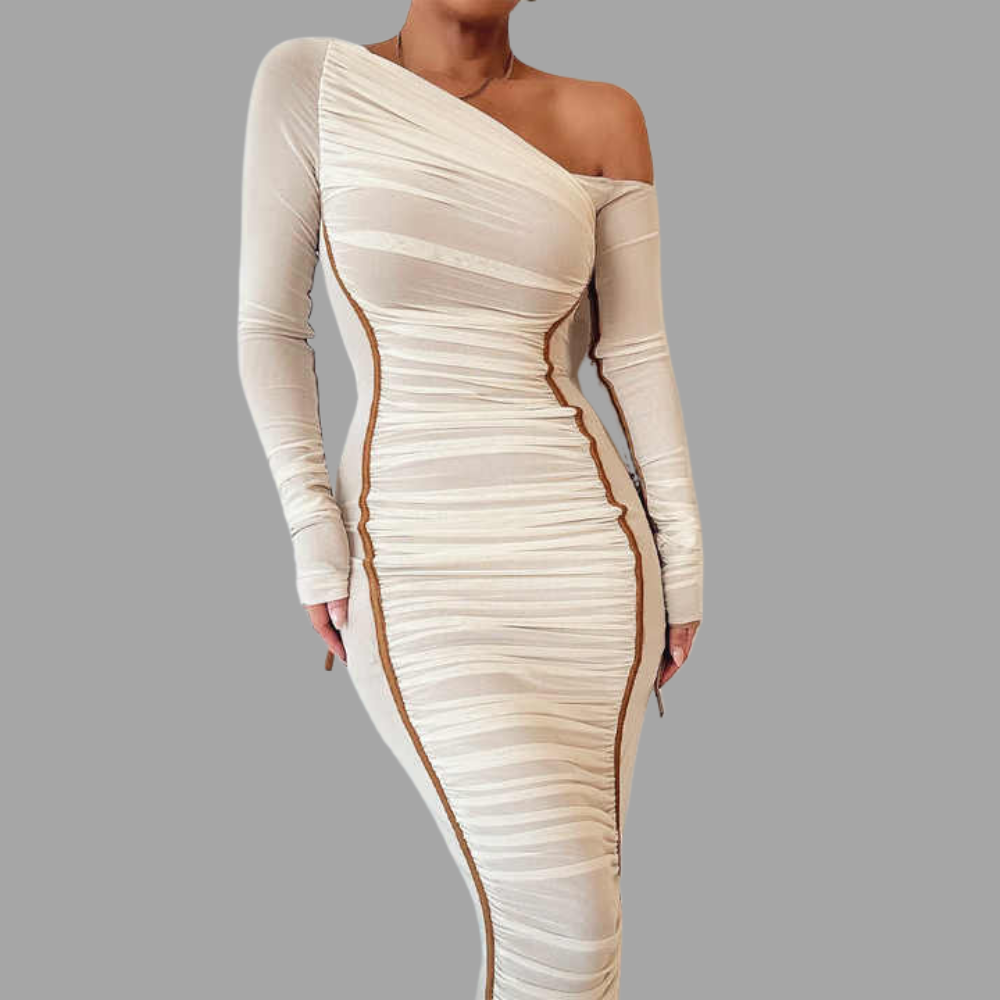 Sienna Asymmetric Ruched Midi Dress Elegance Crate
