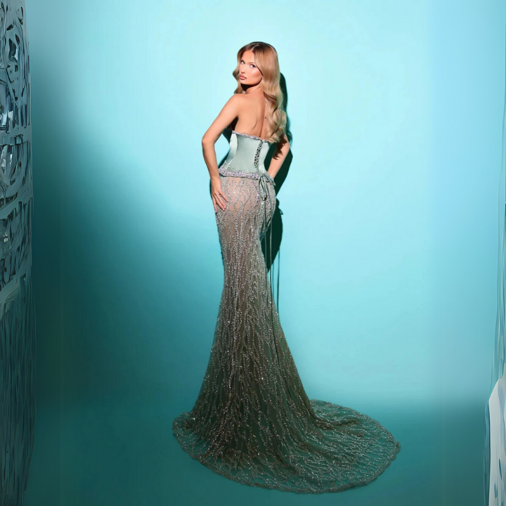 Oceanic Crystal Mermaid Gown Blue