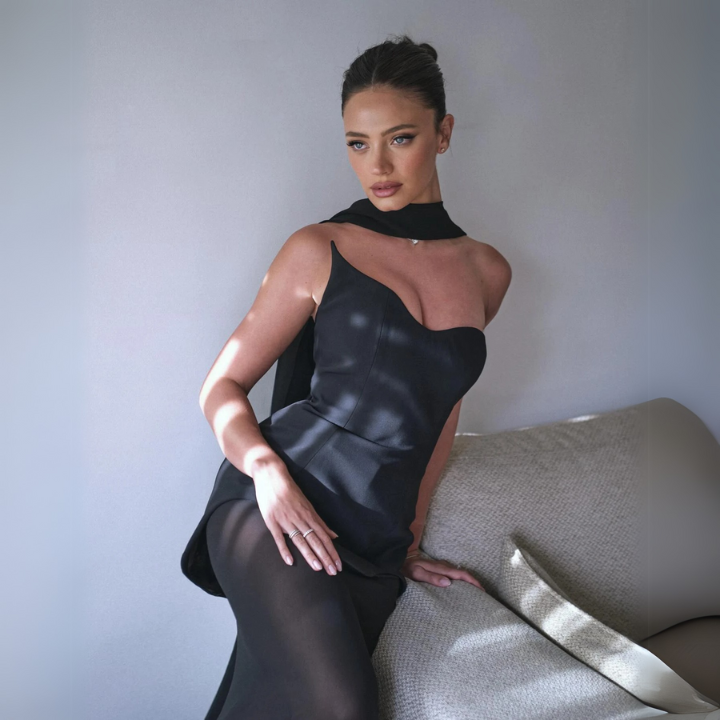 Regal Ivory One-Shoulder Gown Black