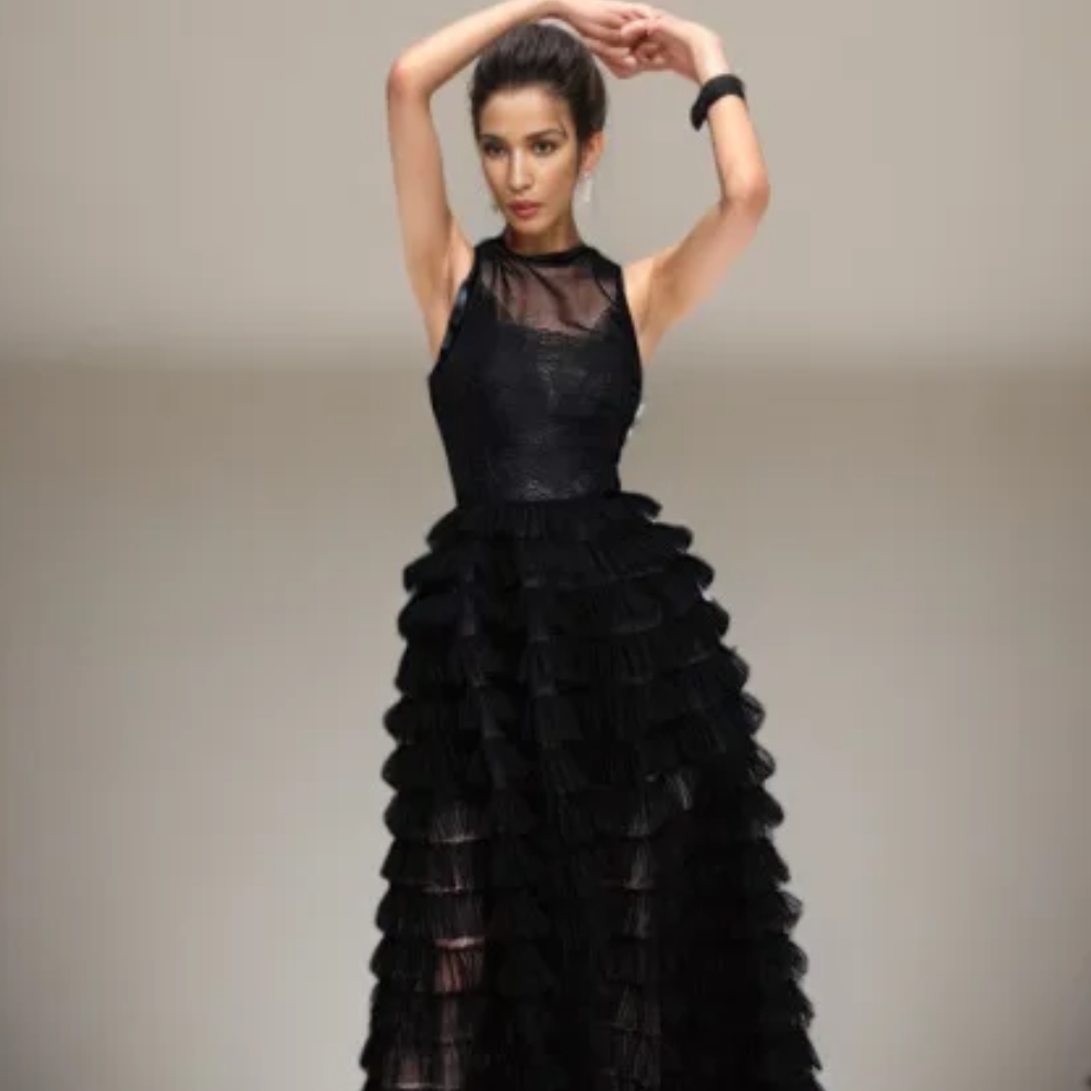 Midnight Ruffle Elegance Gown