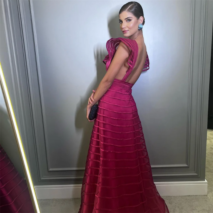 Lime Glow Evening Gown Red