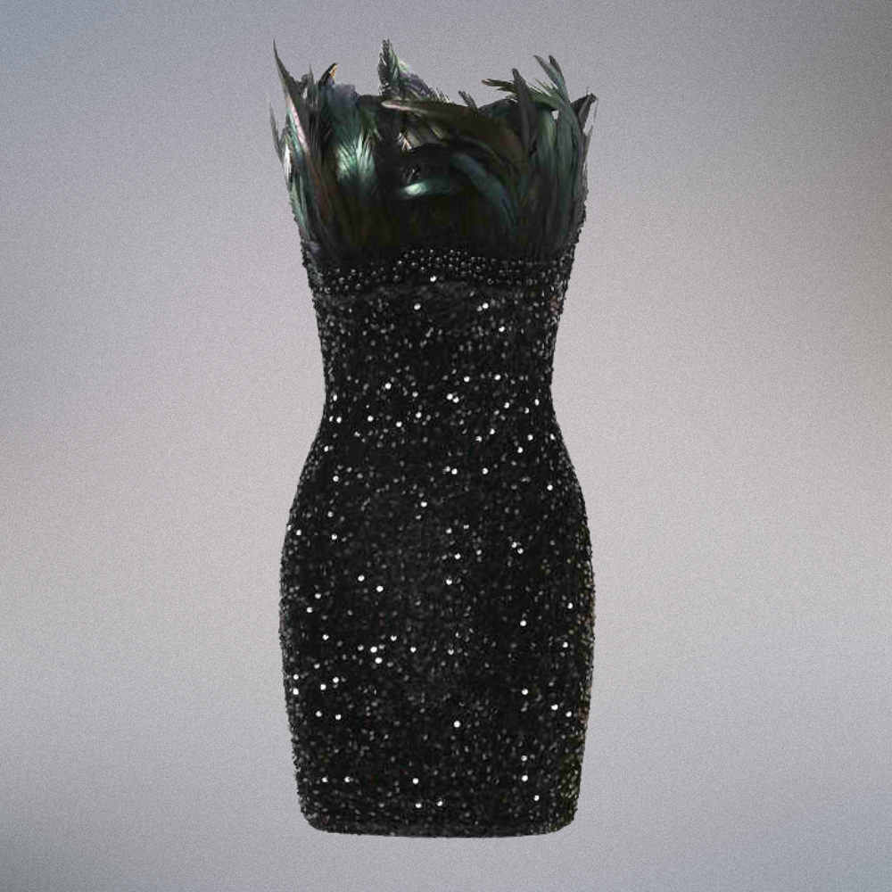 Midnight Plume Sequin Dress Elegance Crate