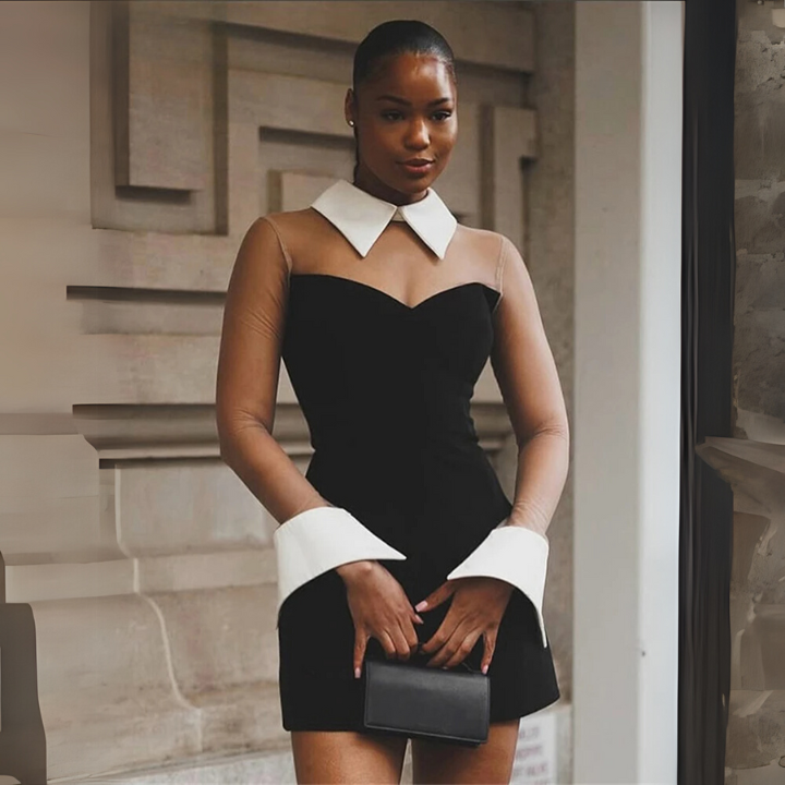 Noir Elegance Collar Dress Black