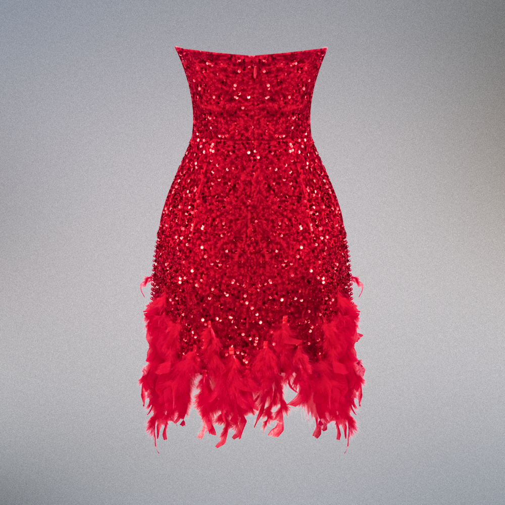 Scarlett Feathered Sequin Dress Elegance Crate