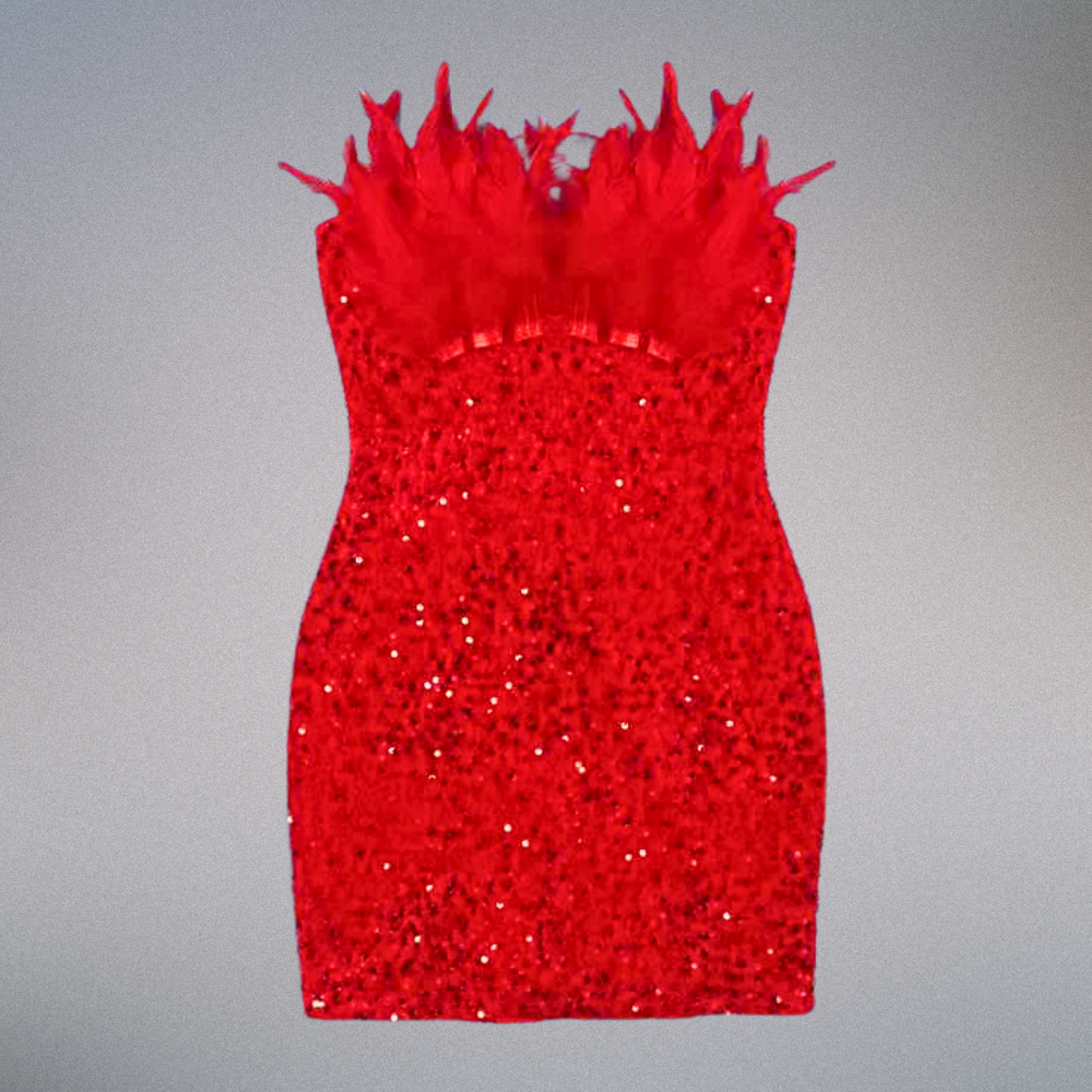 Scarlet Flame Feather Dress Elegance Crate