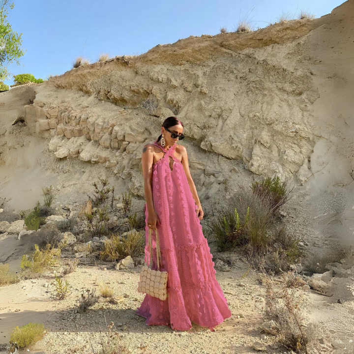 Ocean Breeze Halter Maxi Dress Fushia