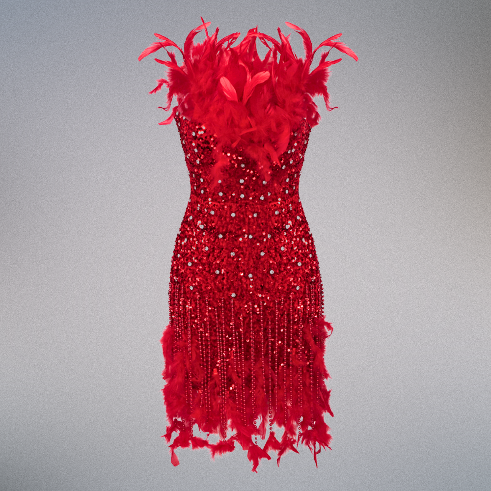 Scarlett Feathered Sequin Dress Elegance Crate