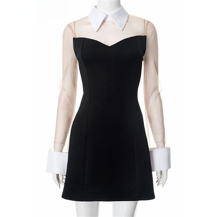 Noir Elegance Collar Dress Black