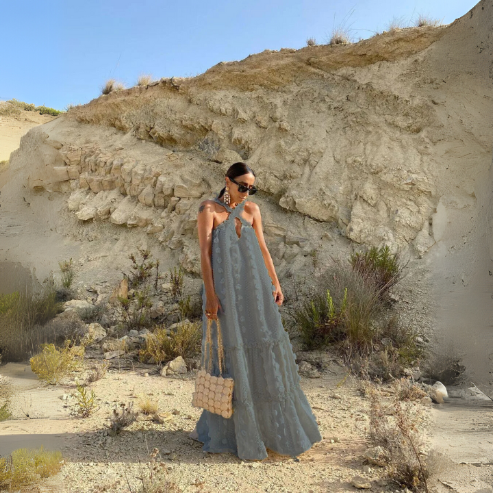 Ocean Breeze Halter Maxi Dress Silver