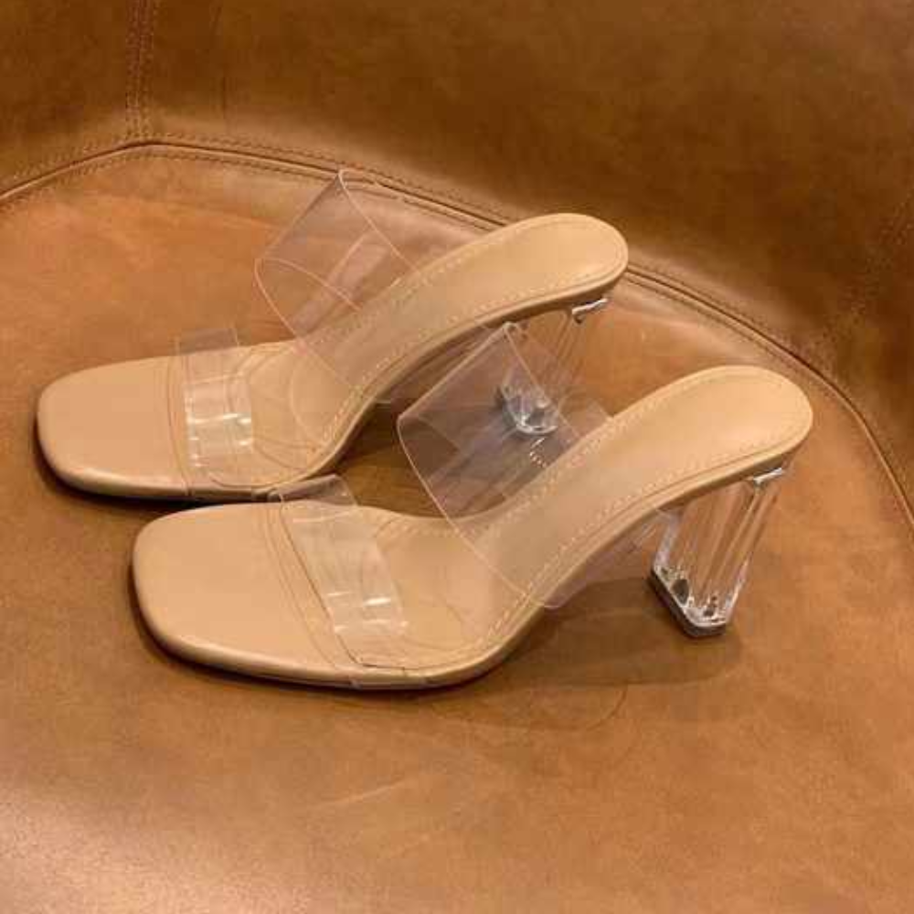 Aria Transparent PVC Mules Elegance Crate