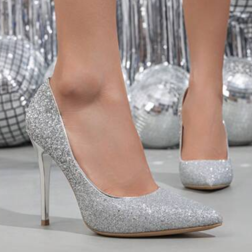 Glitter Shoes Pointed Toe Stiletto Heels Pumps Elegance Crate