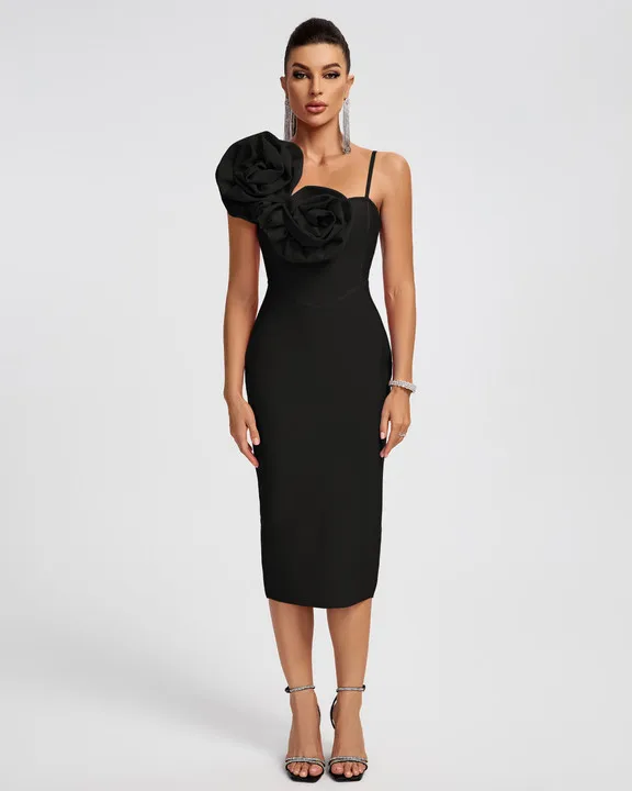 Scarlet Bloom Midi Dress Elegance Crate