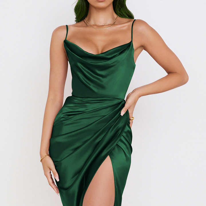 Clara Pleated Satin Dress Elegance Crate