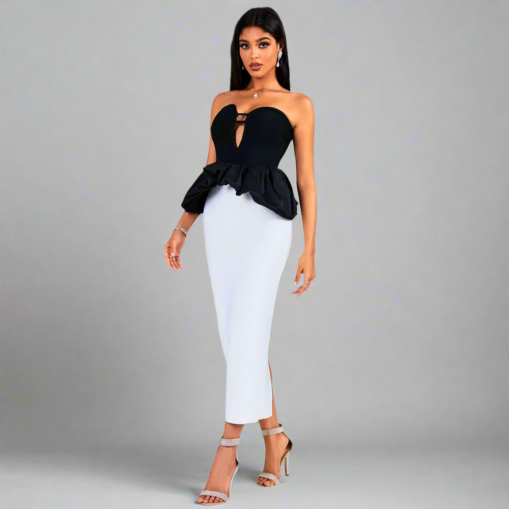 Monochrome Majesty Peplum Dress Elegance Crate