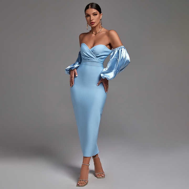 Vivienne Strapless Puff Sleeve Dress Elegance Crate