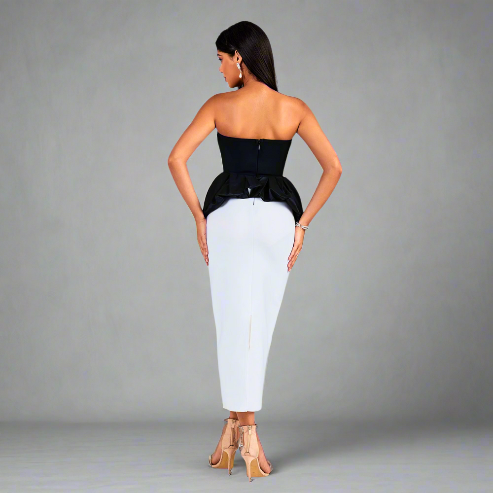 Monochrome Majesty Peplum Dress Elegance Crate