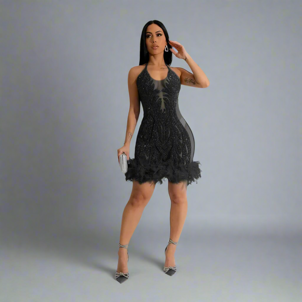 Enchanted Feather Illusion Dress Elegance Crate