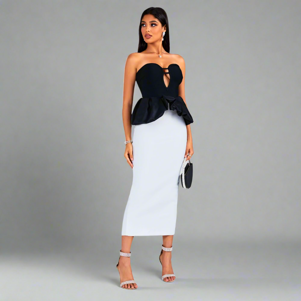 Monochrome Majesty Peplum Dress Elegance Crate