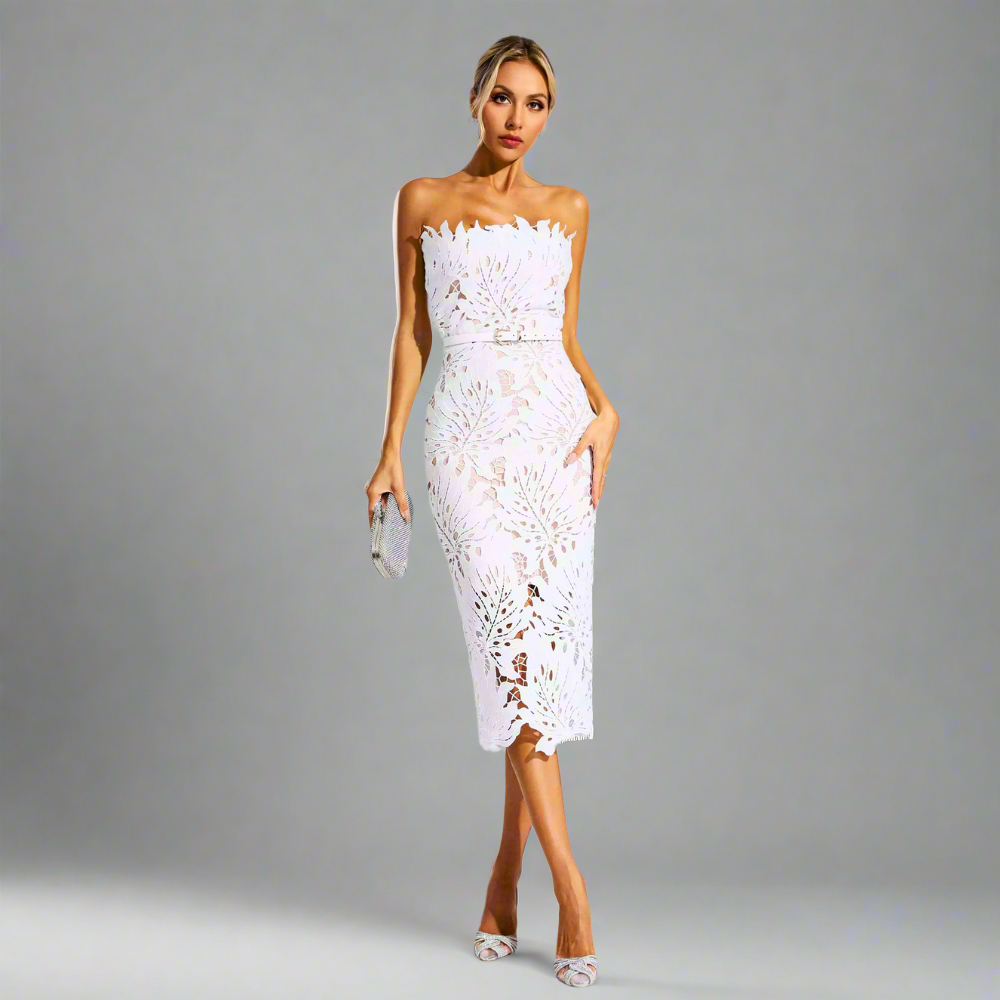 Vivienne Belted Midi Dress Elegance Crate