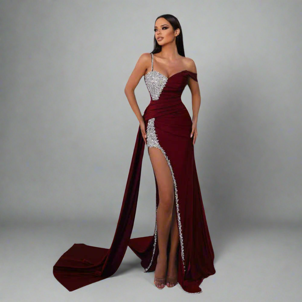 Sequined Diamond Drape Gown Dress Elegance Crate