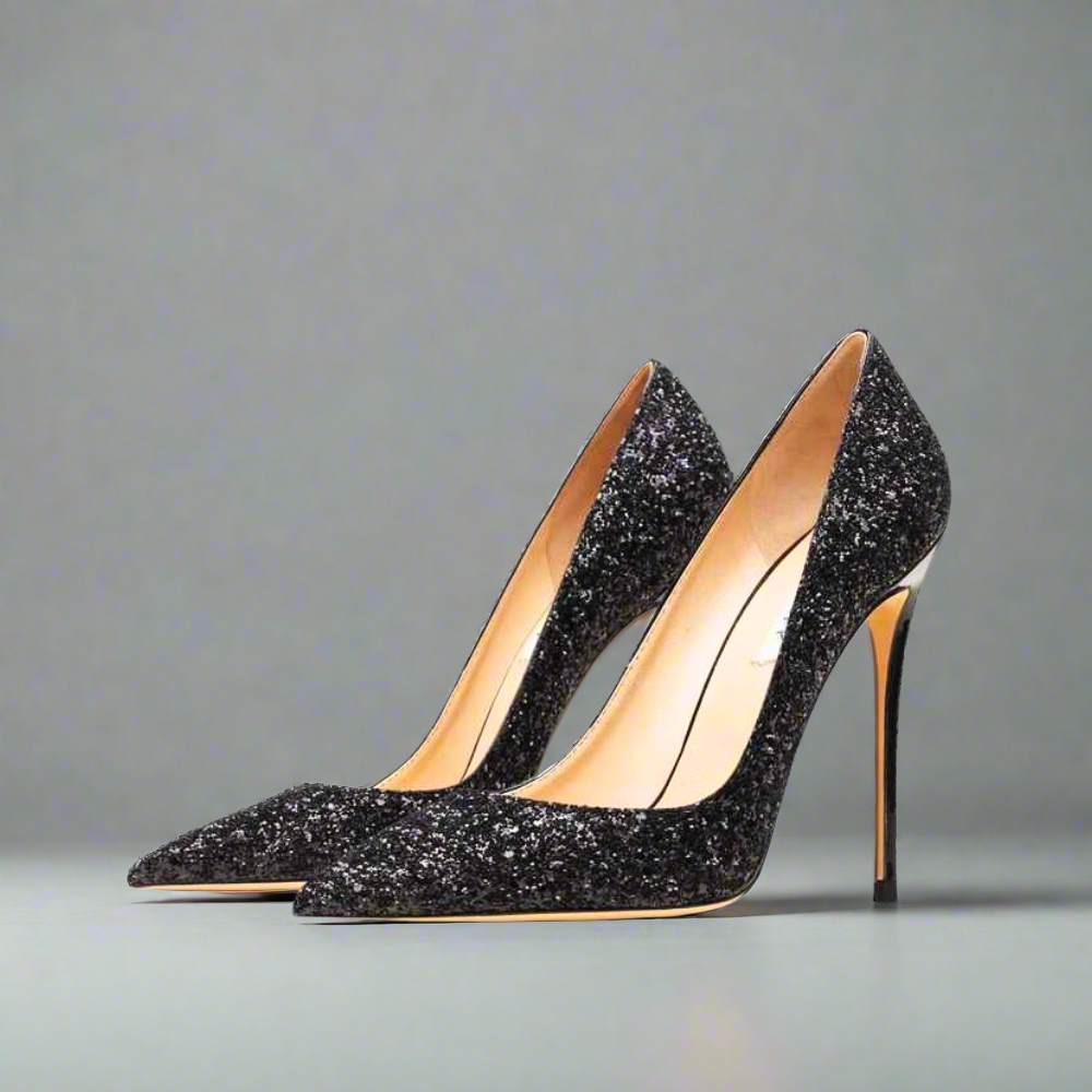 Glitter Shoes Pointed Toe Stiletto Heels Pumps Elegance Crate
