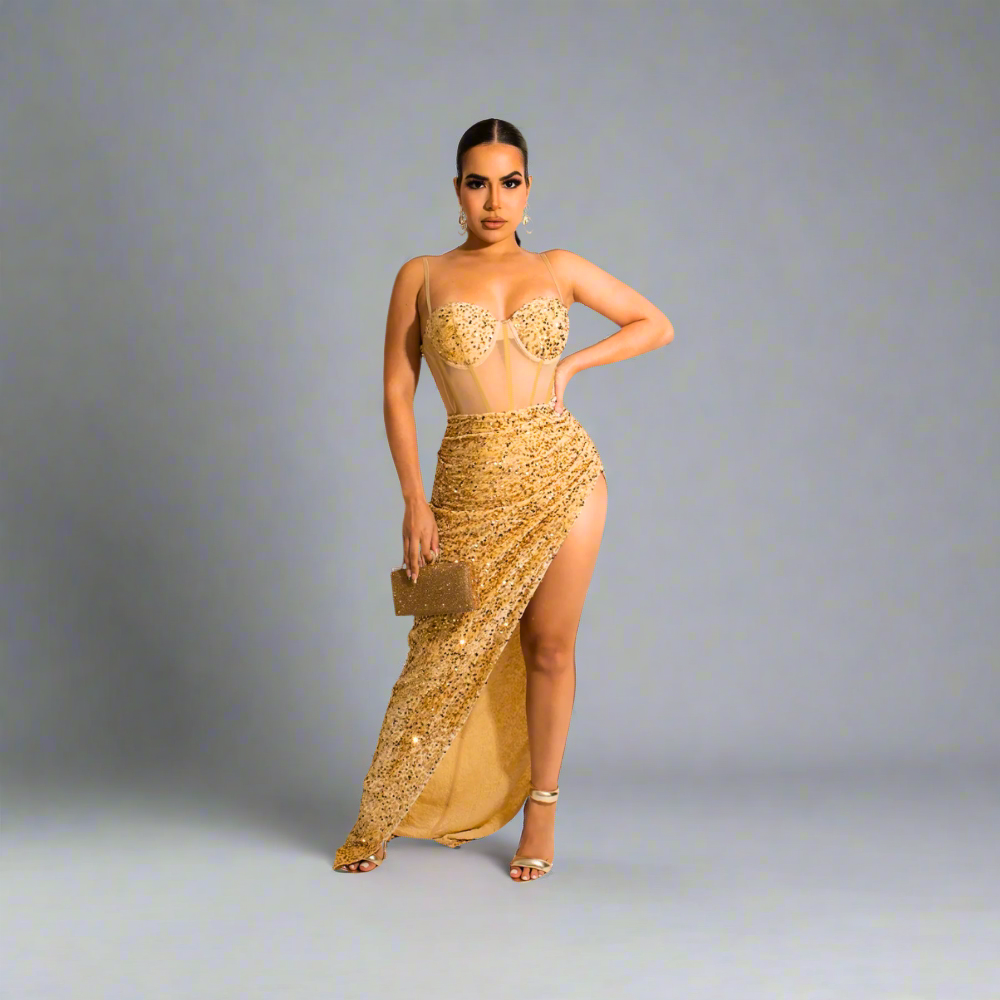 Asymmetric Sequin Wrap Dress Elegance Crate