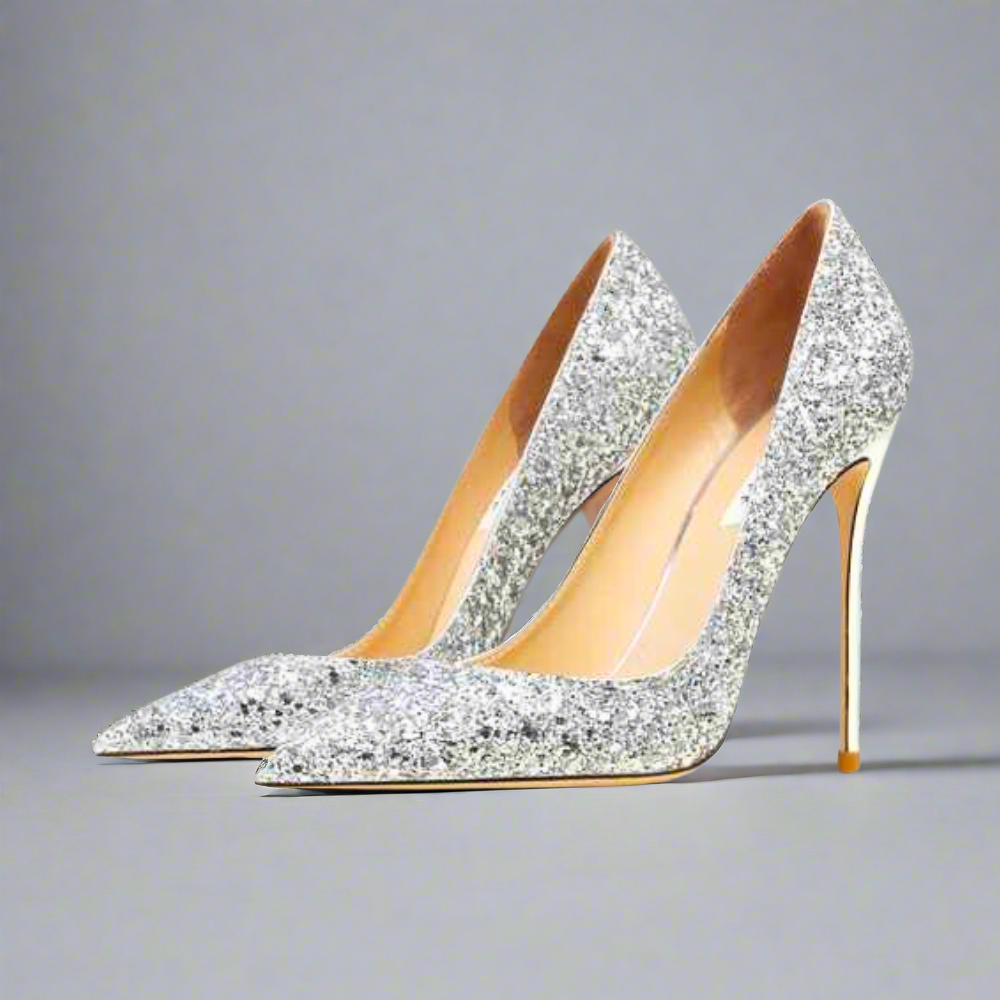 Glitter Shoes Pointed Toe Stiletto Heels Pumps Elegance Crate