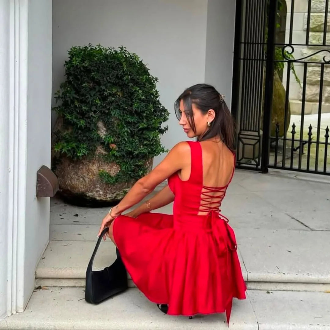 Scarlet Belle Lace-Up Dress Elegance Crate
