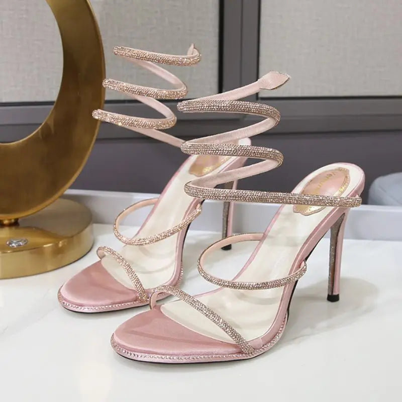 Many Metallic Lace-Up Heels Elegance Crate