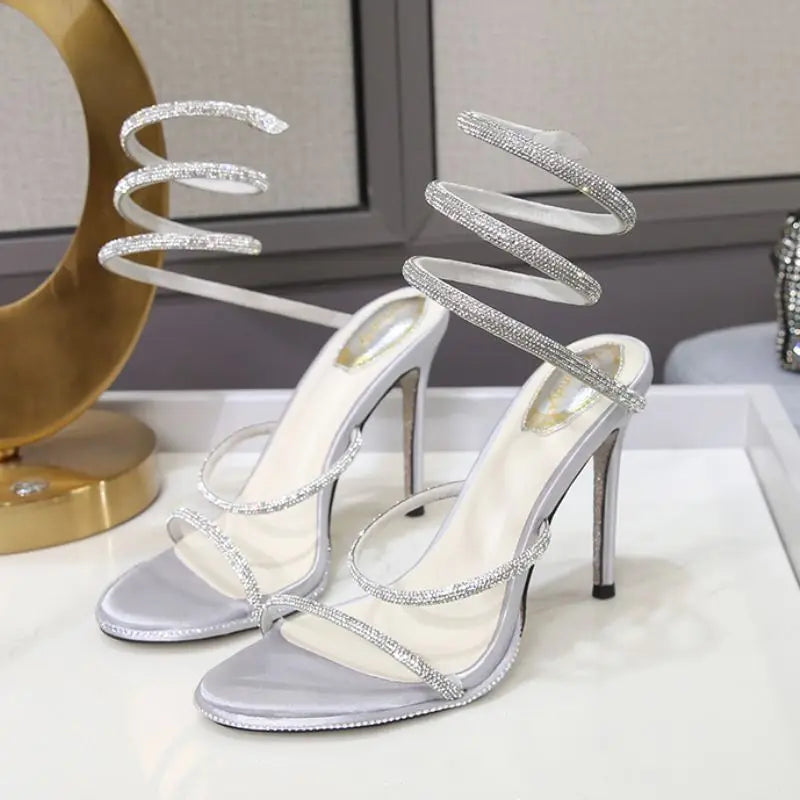 Many Metallic Lace-Up Heels Elegance Crate