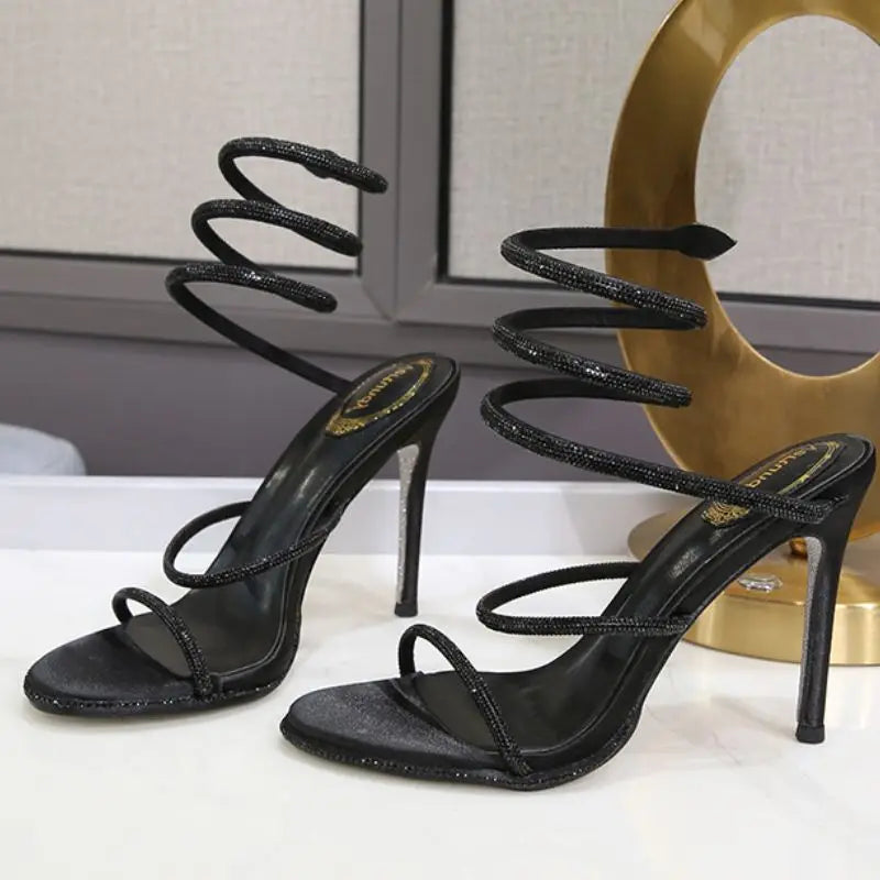 Many Metallic Lace-Up Heels Elegance Crate