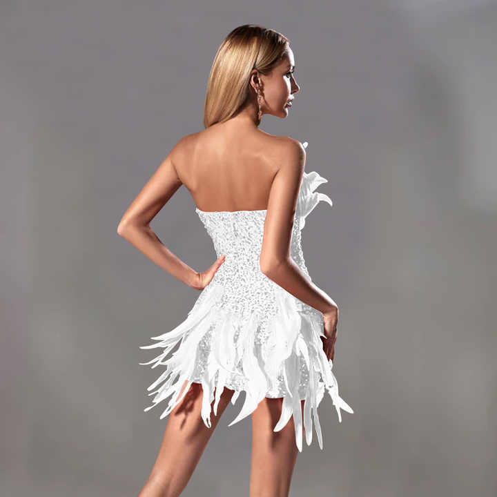 Aurora Feather Sequin Dress Elegance Crate