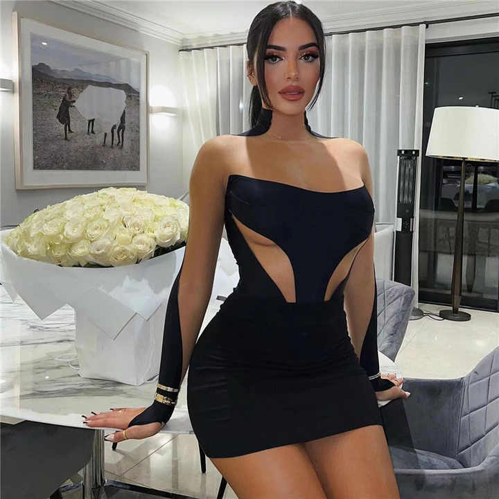 Sexy Mesh Stitching Mini Dress Elegance Crate