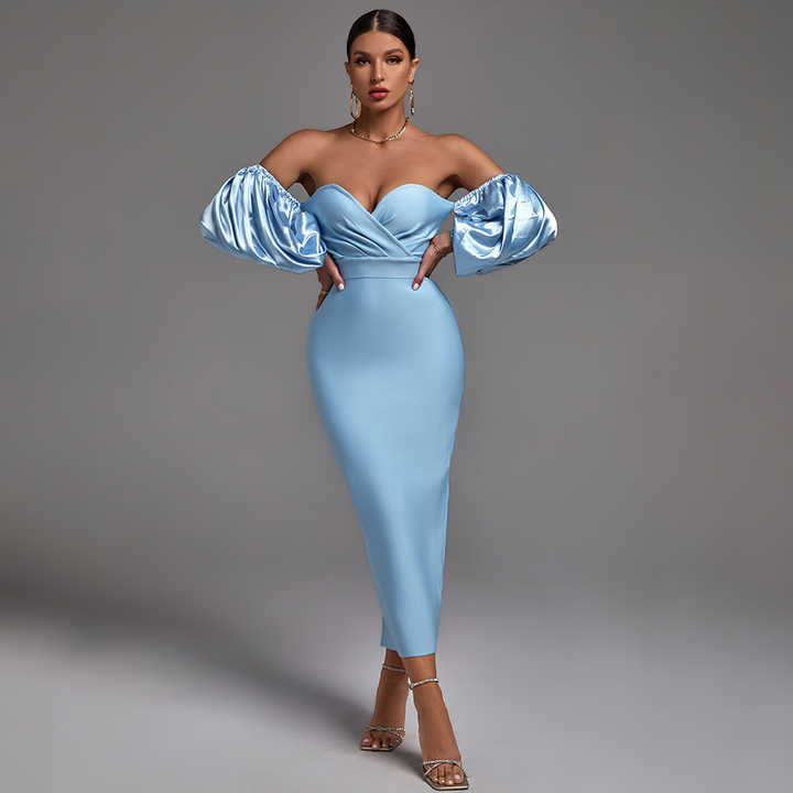 Vivienne Strapless Puff Sleeve Dress Elegance Crate