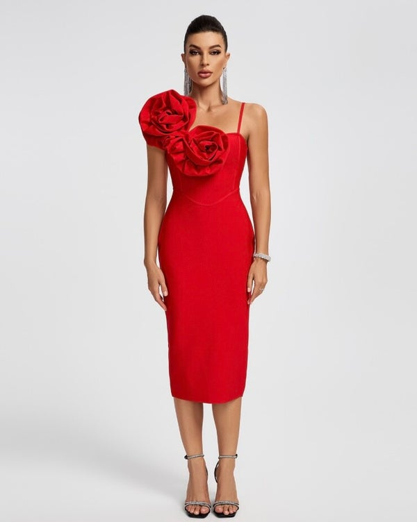 Scarlet Bloom Midi Dress Elegance Crate