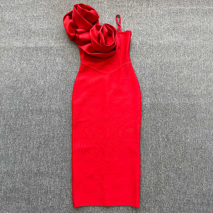 Scarlet Bloom Midi Dress Elegance Crate