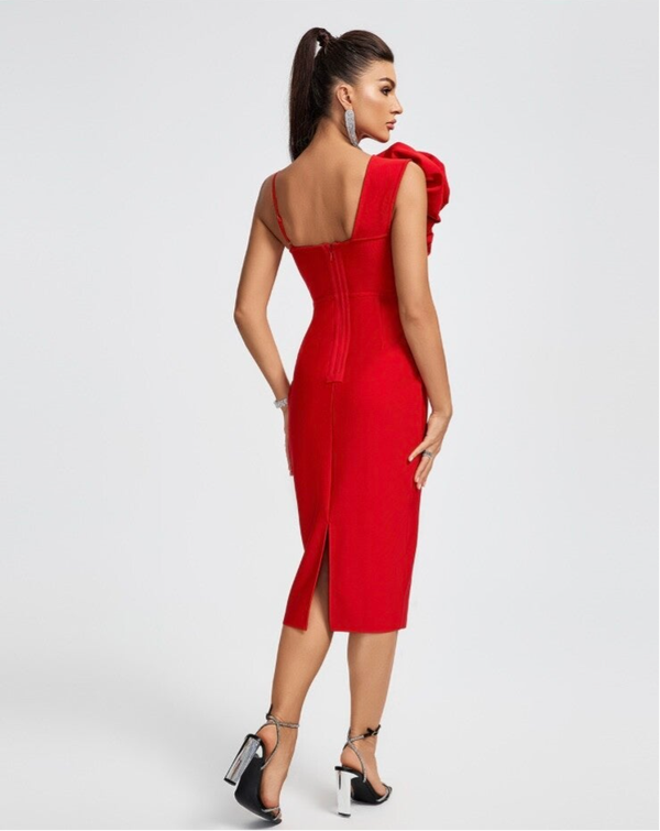 Scarlet Bloom Midi Dress Elegance Crate