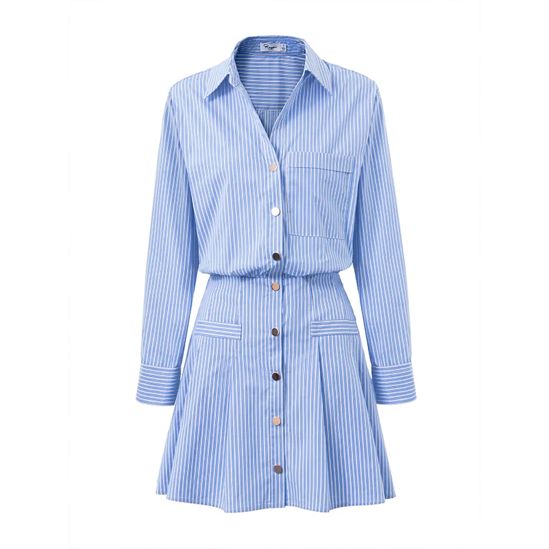Classic Blue Striped Shirt Dress Blue
