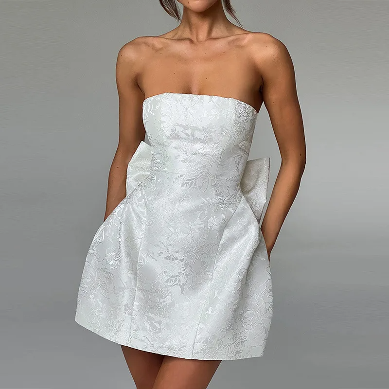 Blush Bow Charm Dress White
