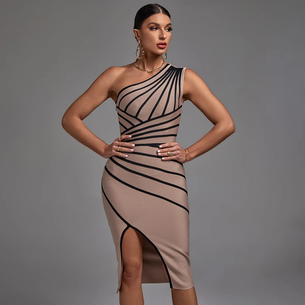 Sandstone Elegance One-Shoulder Dress Elegance Crate