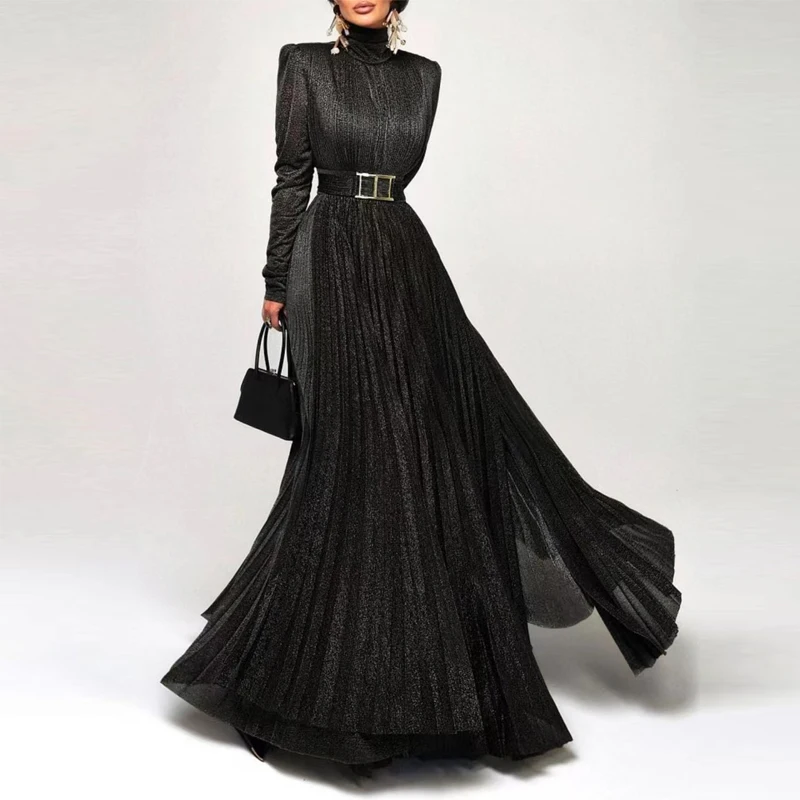 Majesty Pleated Gown Black
