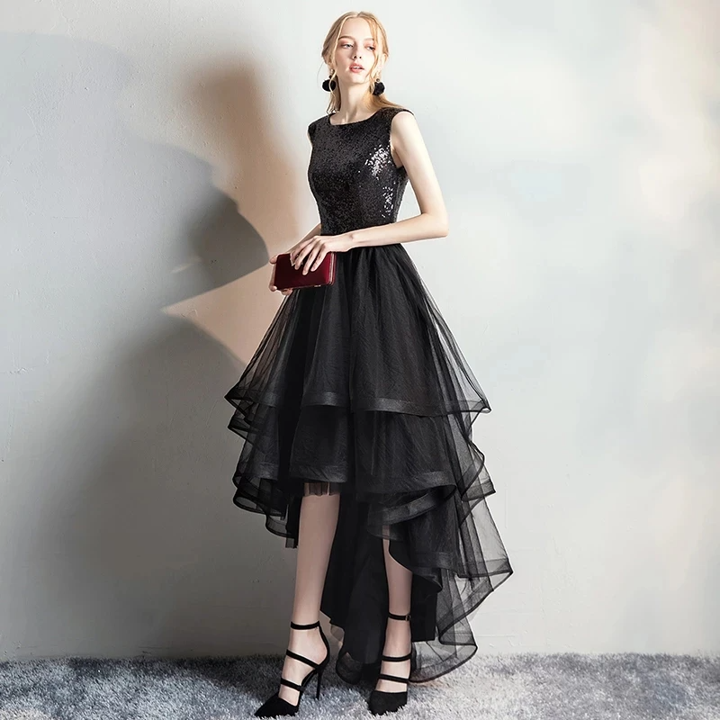 Noir Cascade High-Low Gown Black
