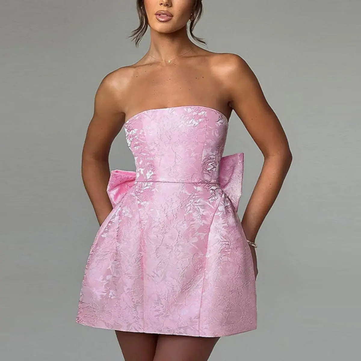 Blush Bow Charm Dress Pink