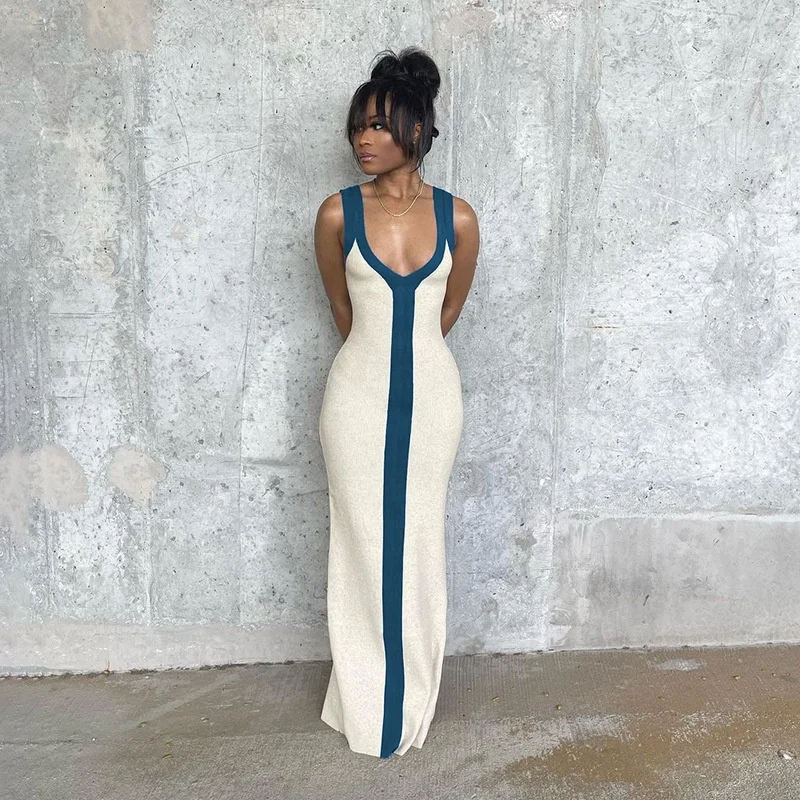 Bold Contrast Elegance Dress Blue