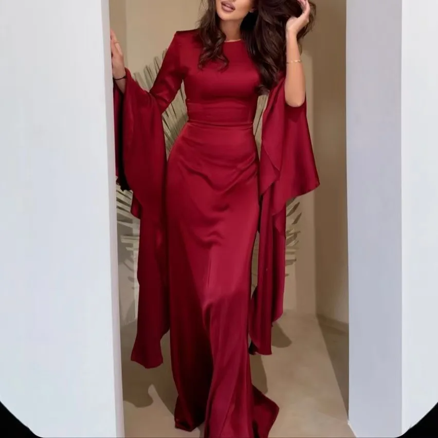 Ethereal Ivory Bell Sleeve Gown Red
